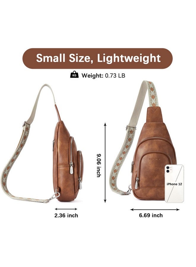 Sling Bag For Women Crossbody Purse Cross Body Bag Leather Chest Bag With Removable Guitar Strap Brown