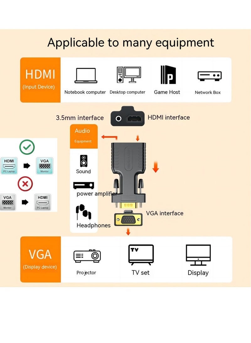 to VGA Adapter Converter, HDMI VGA Adapter Suitable for laptops, Old Computers, Monitors, projectors.HDMI to 3.5mmaudio Adapter, HDMI-To-Vga Adapters