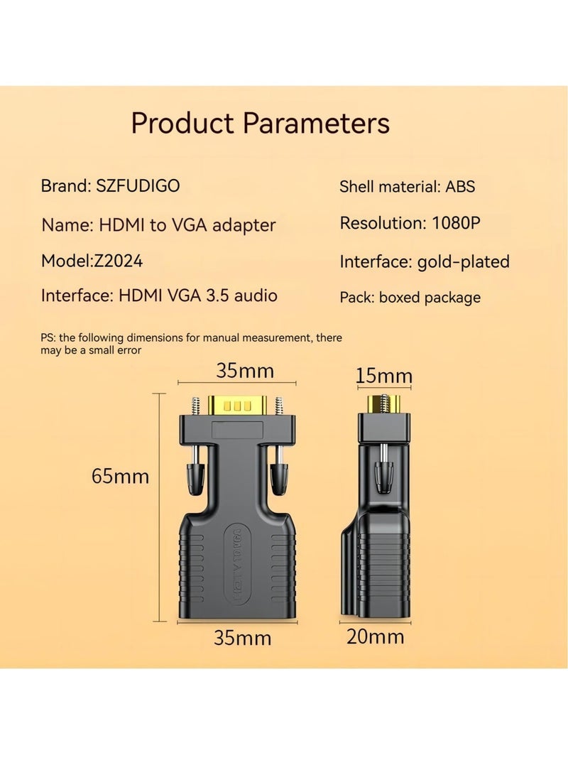 to VGA Adapter Converter, HDMI VGA Adapter Suitable for laptops, Old Computers, Monitors, projectors.HDMI to 3.5mmaudio Adapter, HDMI-To-Vga Adapters