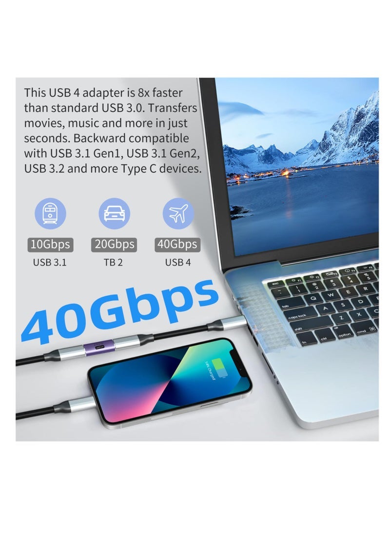 C Female to Female Adapter, 2 Pack 240W USB C Adapter, Supports 8K Audio and Video Transmission, Coupler Connector for Thunderbolt, Switch, MacBook, Laptop, Tablet, Phone