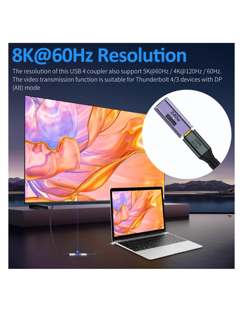 C Female to Female Adapter, 2 Pack 240W USB C Adapter, Supports 8K Audio and Video Transmission, Coupler Connector for Thunderbolt, Switch, MacBook, Laptop, Tablet, Phone