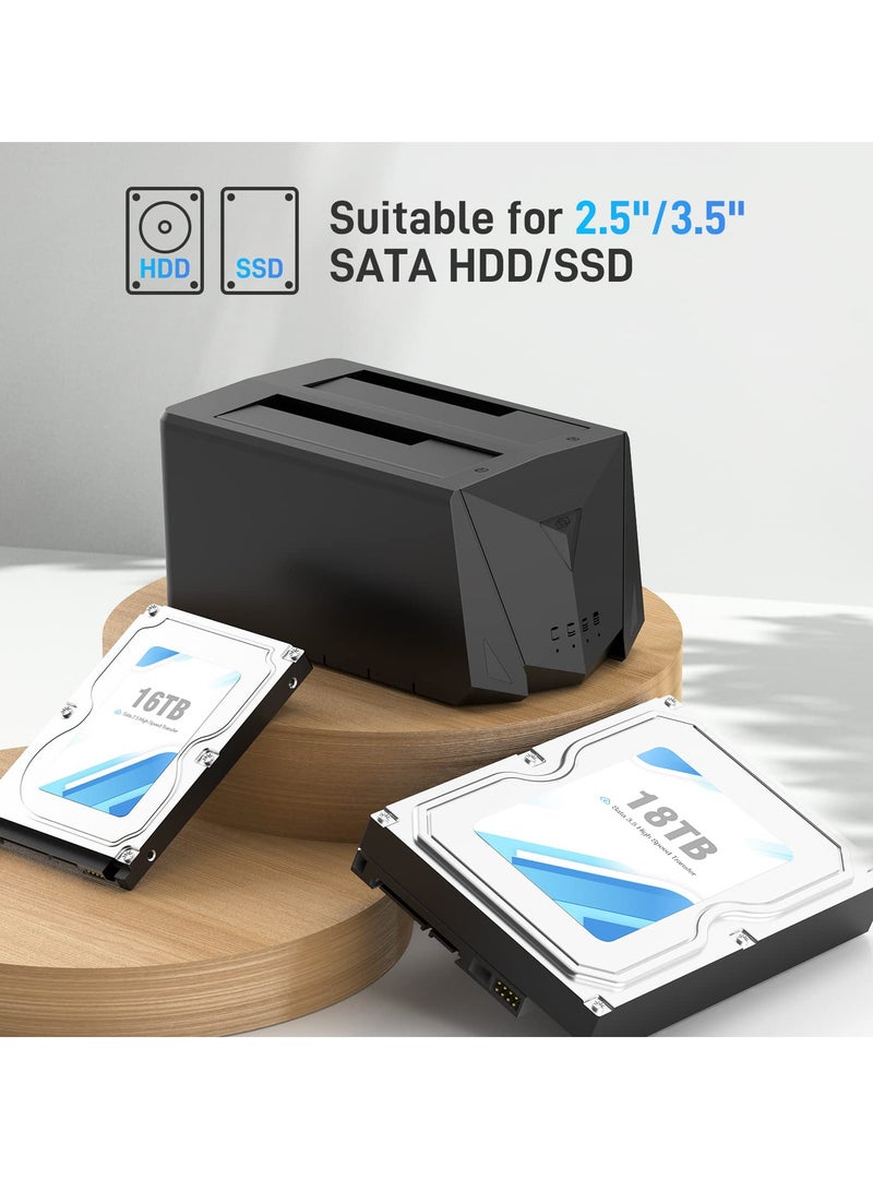 USB 3.2 Gen 1 to Hard Drive Docking Station 2.5 or 3.5 inch SATA I II III Dual Hard Drive Docking Station with Hard Drive Duplicator Offline Clone Function and 2 USB Cables Support UASP