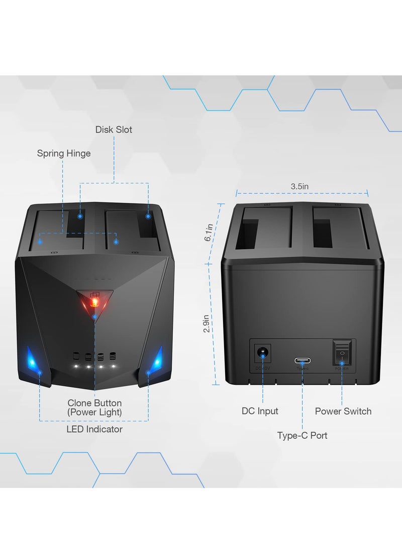 USB 3.2 Gen 1 to Hard Drive Docking Station 2.5 or 3.5 inch SATA I II III Dual Hard Drive Docking Station with Hard Drive Duplicator Offline Clone Function and 2 USB Cables Support UASP