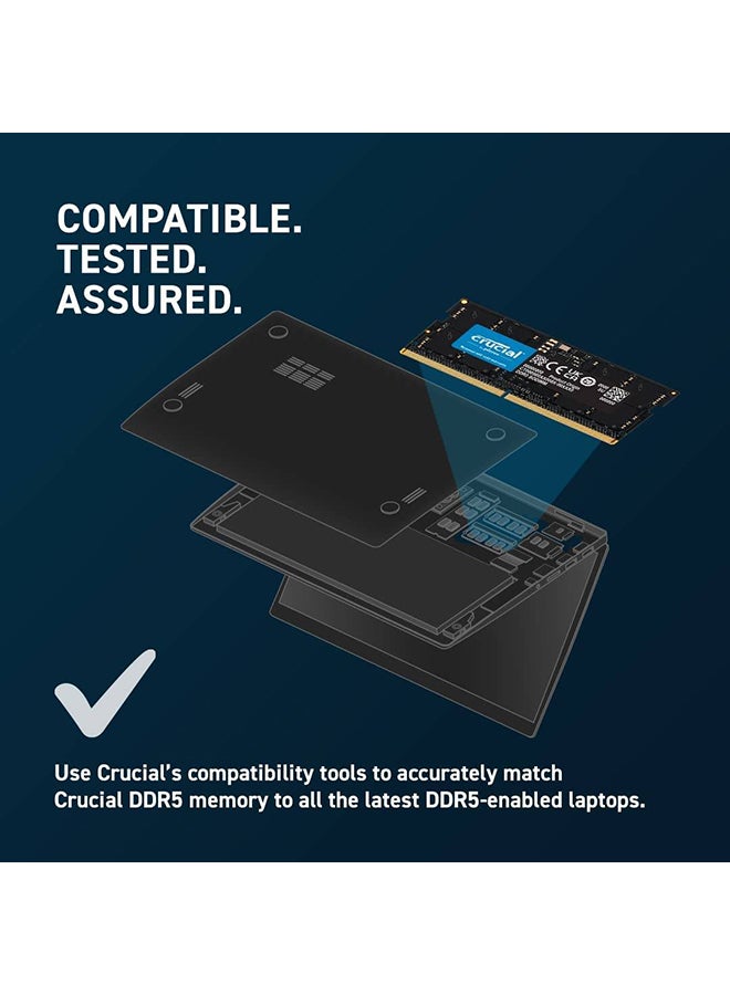 32GB DDR5-4800 SODIMM Laptop Memory, CL40 Cas Latency, 40-39-39 Extended Timings, 1.1 Voltage, 262 Pin, Unbuffered Non ECC | CT32G48C40S5 32 GB