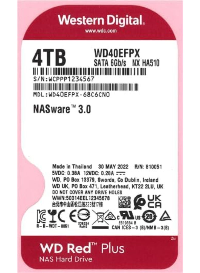 4TB RED PLUS 256MB SATA 6GB/S -WD40EFPX 4 TB