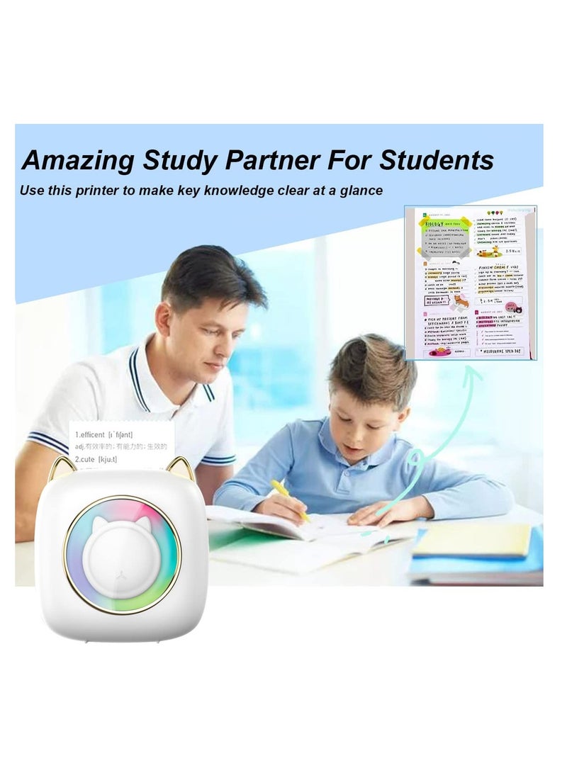 Mini Pocket Printer, Portable Instantly Sticker with 7 Color Lamp Printer, Sticker Maker Pocket Thermal Printer Customized Sticker for Study, DIY Scrapbook