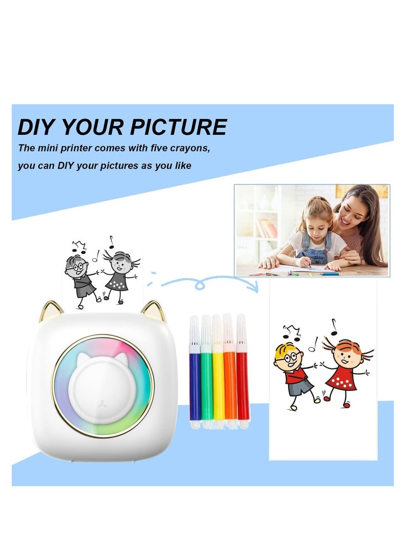 Mini Pocket Printer, Portable Instantly Sticker with 7 Color Lamp Printer, Sticker Maker Pocket Thermal Printer Customized Sticker for Study, DIY Scrapbook
