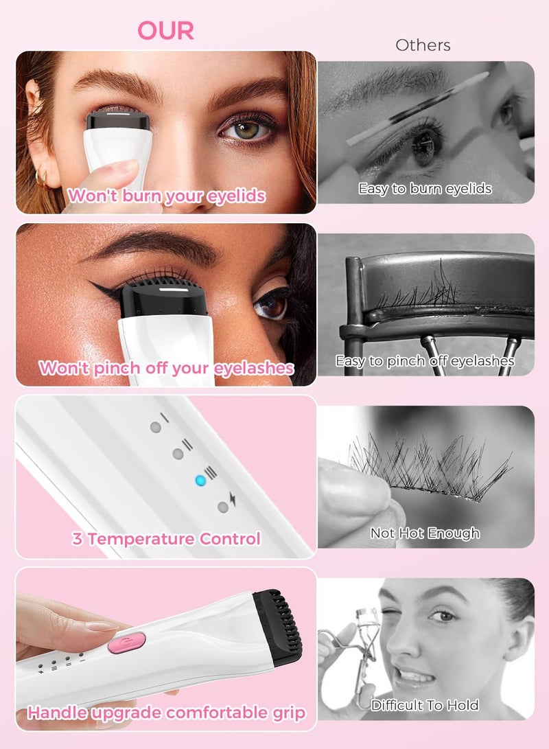 Heated Lash Curler Wand, New 5D Push Heated Eyelash Curler with Comb, USB Rechargeable Eyelash Curler, 3 Temperature Settings Eyelash Curler for Women Quick Long-Lasting Natural Curling Lashes