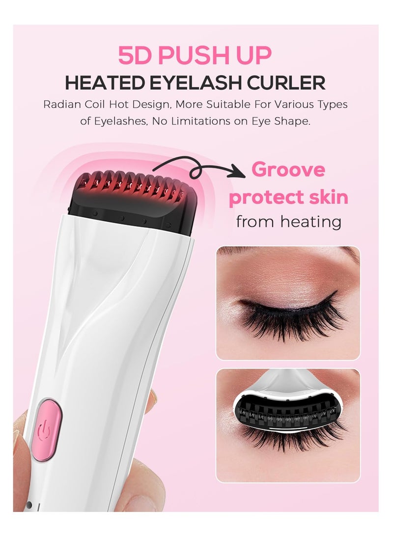 Heated Lash Curler Wand, New 5D Push Heated Eyelash Curler with Comb, USB Rechargeable Eyelash Curler, 3 Temperature Settings Eyelash Curler for Women Quick Long-Lasting Natural Curling Lashes