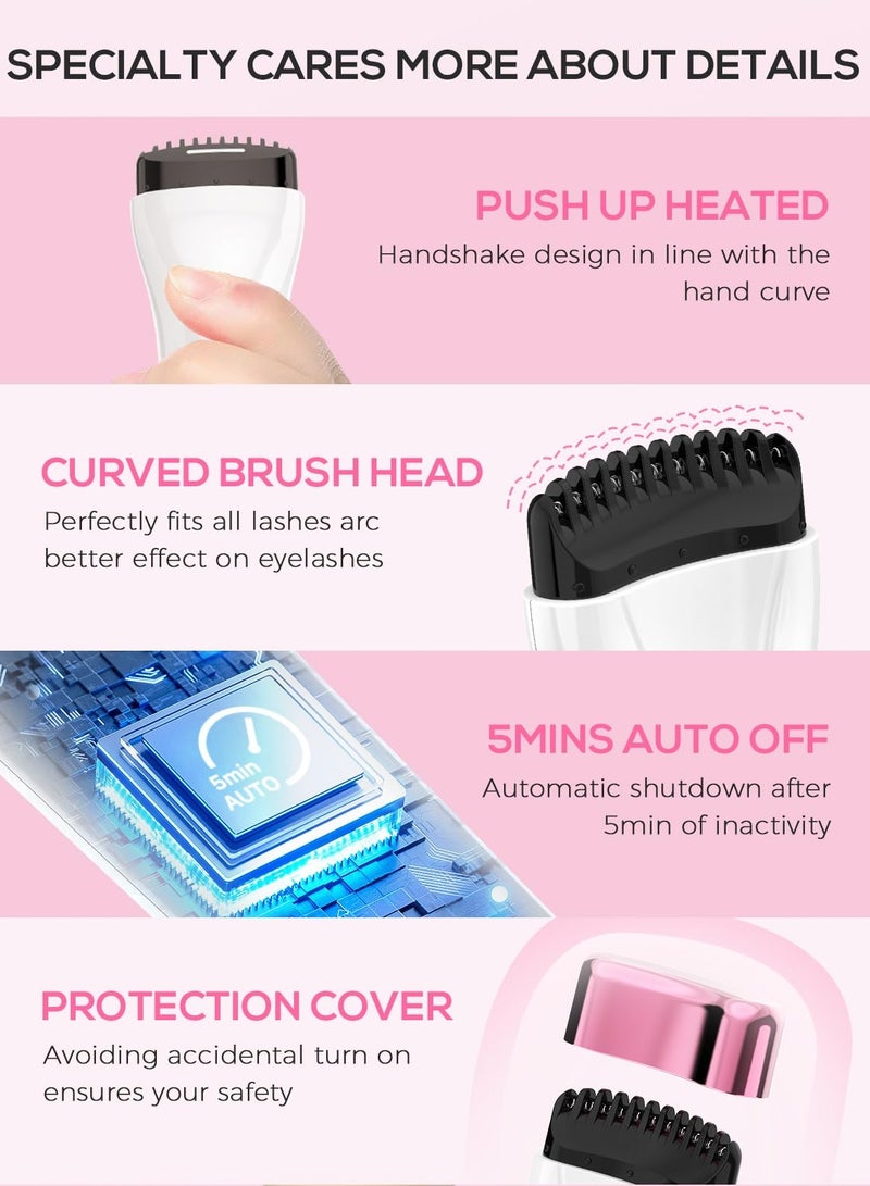 Heated Lash Curler Wand, New 5D Push Heated Eyelash Curler with Comb, USB Rechargeable Eyelash Curler, 3 Temperature Settings Eyelash Curler for Women Quick Long-Lasting Natural Curling Lashes