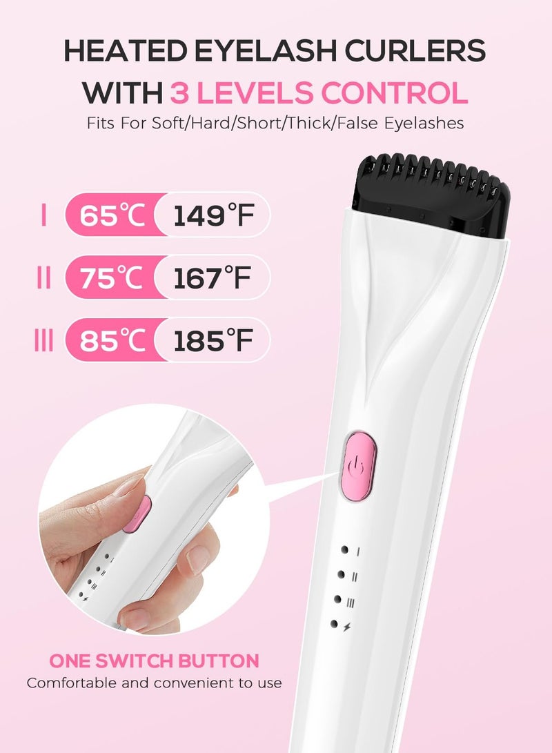 Heated Lash Curler Wand, New 5D Push Heated Eyelash Curler with Comb, USB Rechargeable Eyelash Curler, 3 Temperature Settings Eyelash Curler for Women Quick Long-Lasting Natural Curling Lashes