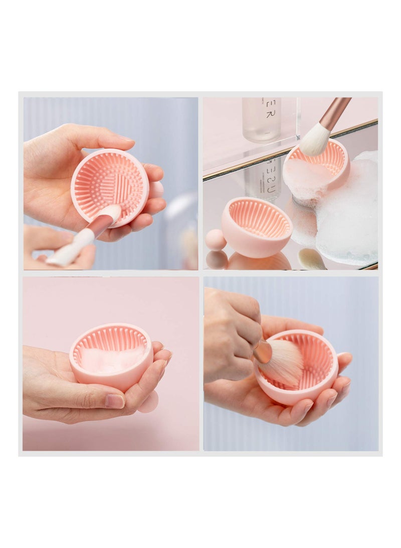 Makeup Brush Cleaner Mat, Pink Silicone Makeup Cleaning Brush Scrubber Mat, Portable Cleaning Washing Tool for Cosmetic Brush