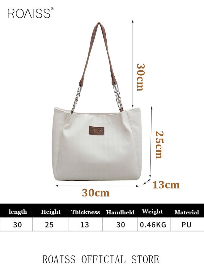 Women Leather Tote Bag Ladies Geometric & Letter Embossed Twilly Shoulder Tote Bag Women's Large Capacity Commuter Shoulder Bag