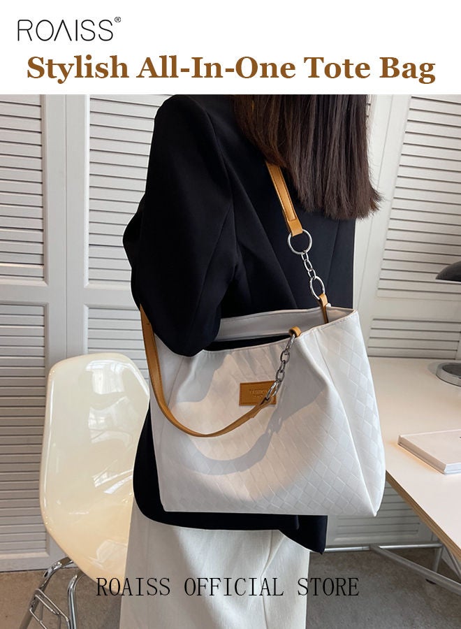 Women Leather Tote Bag Ladies Geometric & Letter Embossed Twilly Shoulder Tote Bag Women's Large Capacity Commuter Shoulder Bag