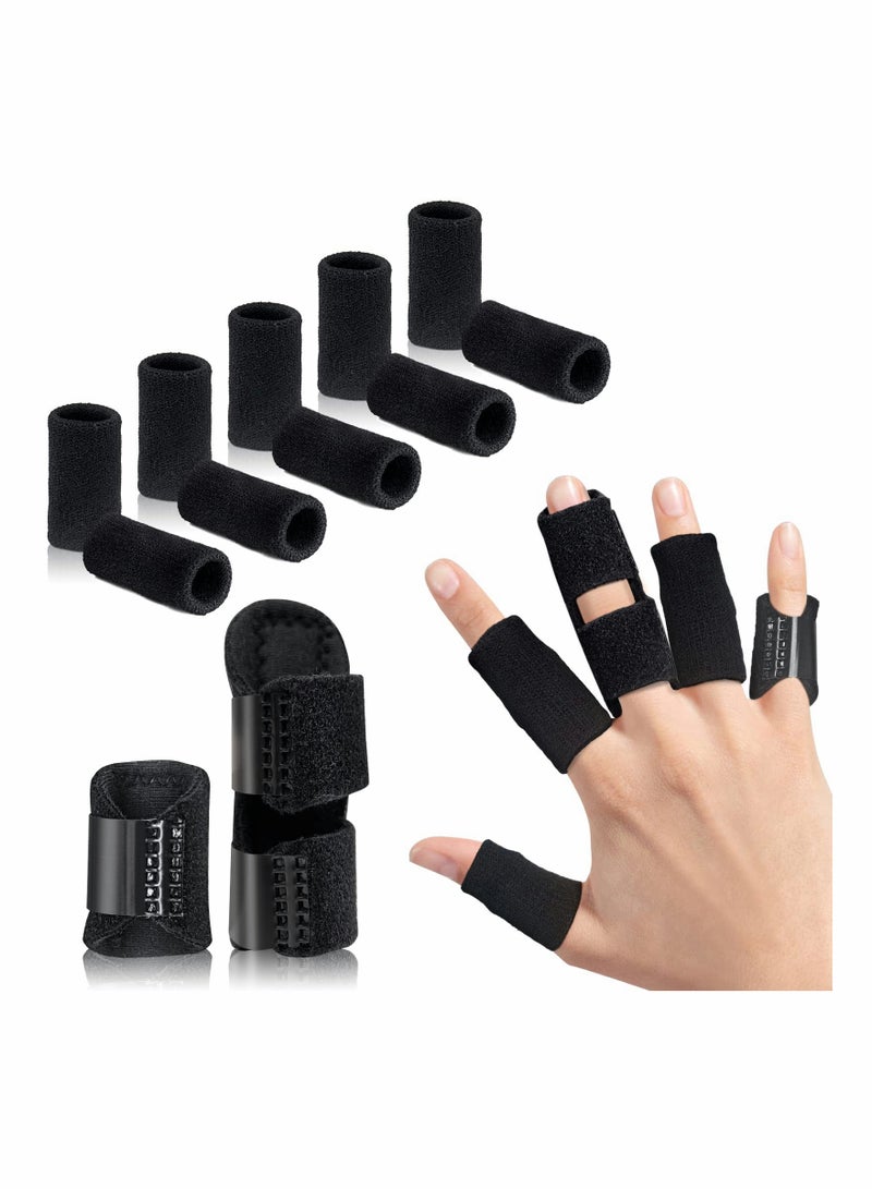 Finger Splint, Set of 2 Trigger Finger Brace with 10 Nylon Sleeves for Finger Pain Relief and Sport Injuries, Swelling Tendon Release Relieving Finger Stiffness and Sprained Knuckles