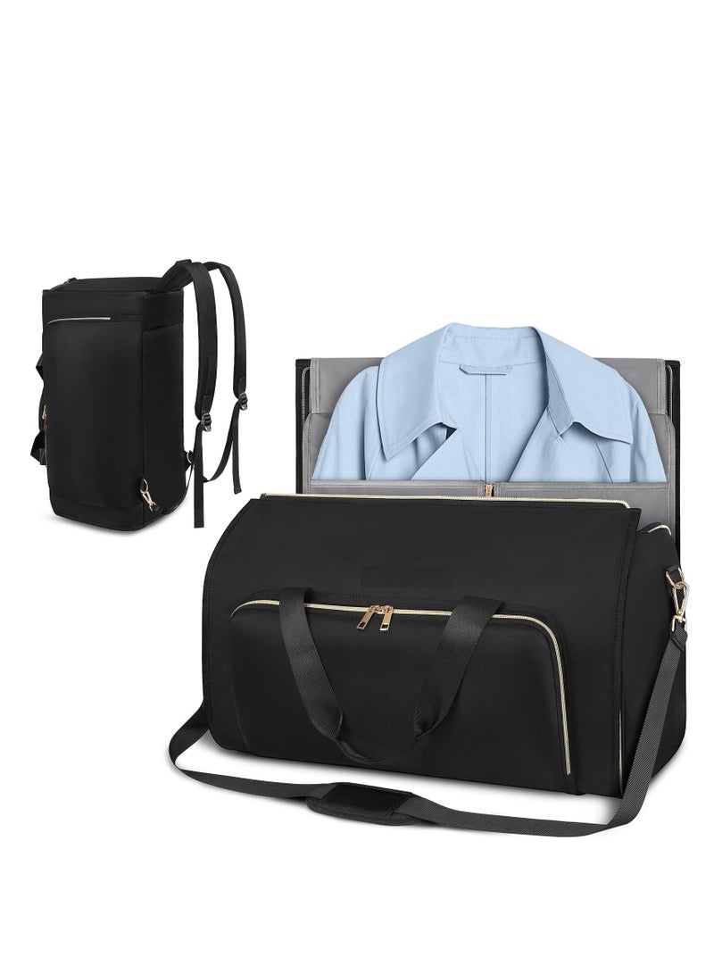 Garment Bags for Travel, Convertible Garment Bag with Detachable Hanging Suit Bag, Carry on Travel Duffel Bag with Shoulder and Backpack Straps, Luggage Dress Bag for Men, Women, Black