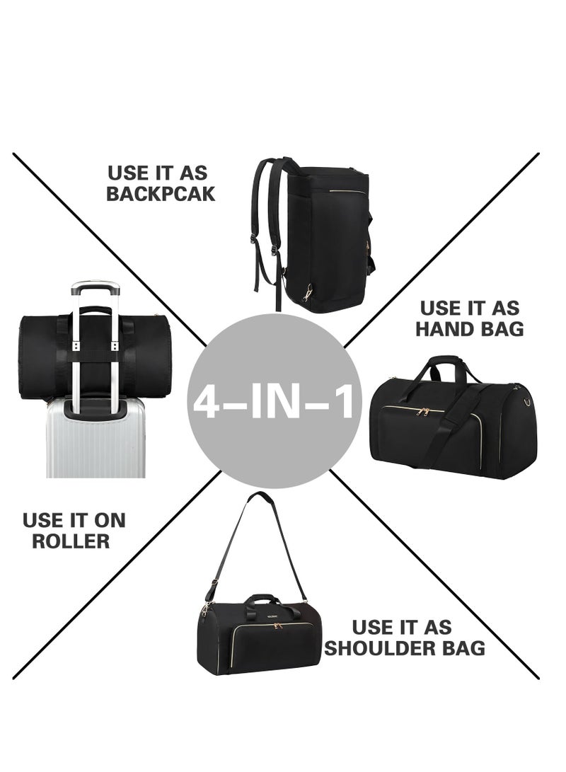 Garment Bags for Travel, Convertible Garment Bag with Detachable Hanging Suit Bag, Carry on Travel Duffel Bag with Shoulder and Backpack Straps, Luggage Dress Bag for Men, Women, Black