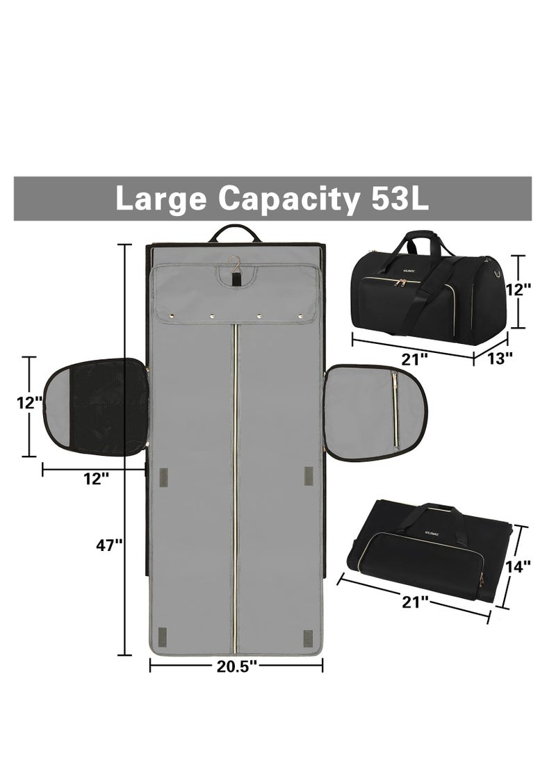 Garment Bags for Travel, Convertible Garment Bag with Detachable Hanging Suit Bag, Carry on Travel Duffel Bag with Shoulder and Backpack Straps, Luggage Dress Bag for Men, Women, Black