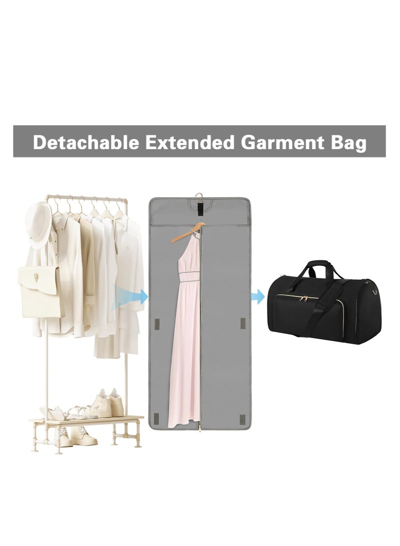 Garment Bags for Travel, Convertible Garment Bag with Detachable Hanging Suit Bag, Carry on Travel Duffel Bag with Shoulder and Backpack Straps, Luggage Dress Bag for Men, Women, Black