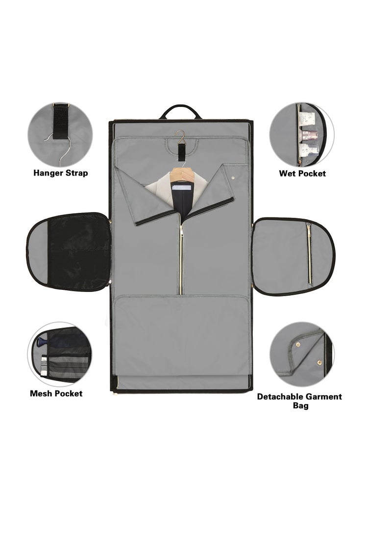 Garment Bags for Travel, Convertible Garment Bag with Detachable Hanging Suit Bag, Carry on Travel Duffel Bag with Shoulder and Backpack Straps, Luggage Dress Bag for Men, Women, Black