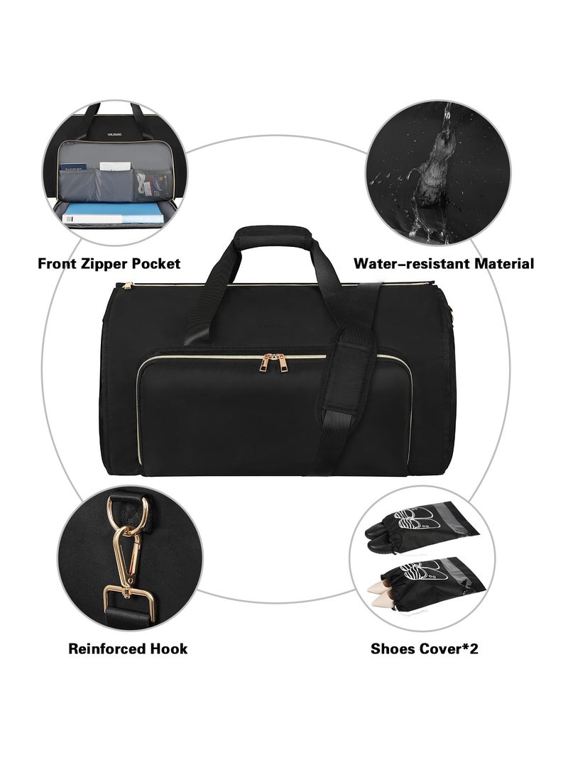 Garment Bags for Travel, Convertible Garment Bag with Detachable Hanging Suit Bag, Carry on Travel Duffel Bag with Shoulder and Backpack Straps, Luggage Dress Bag for Men, Women, Black