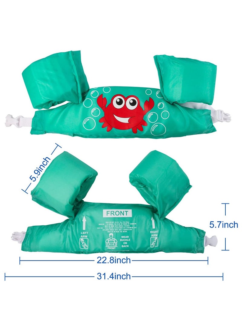 Childrens Swim Vests, Swimming Arm bands Float Vest Aids for Kids, Swim Training Jacket, Arm Bands Kids Toddler for Girls and Boys 2-7 Year Old to Swim Green