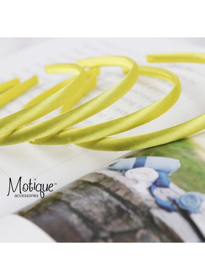 Thin Headbands For Women Solid Satin 4 Pack (Neon Yellow)