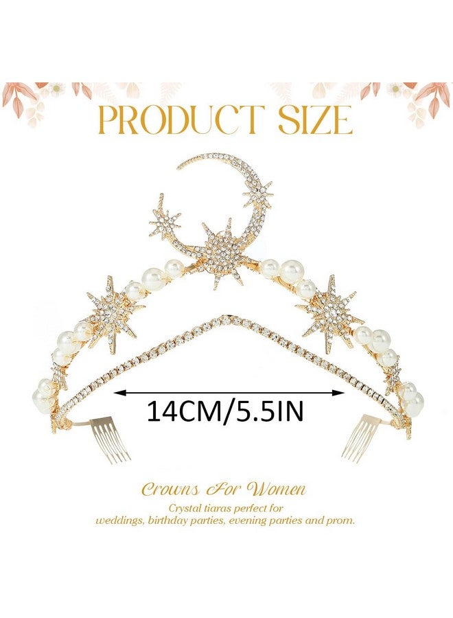Moon Star Wedding Headband Gold Rhinestone Pearl Headpiece Crystal Bridal Hair Accessories For Women And Girls