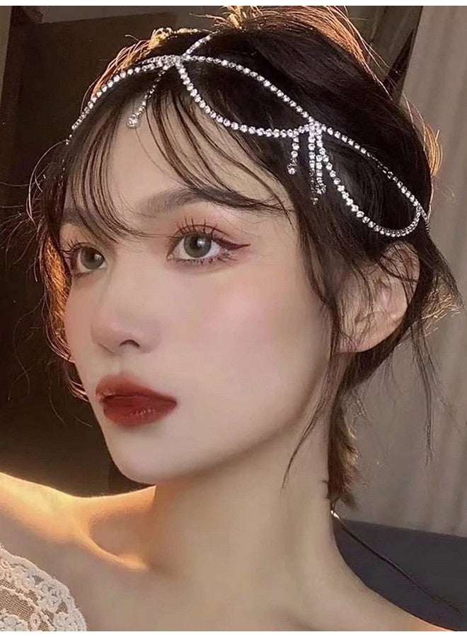Silver Dainty Boho Rhinestone Charm Head Chain For Women And Girls Festival Holloween Costume Hair Accessories Bridal Headbands For Wedding And Engagement