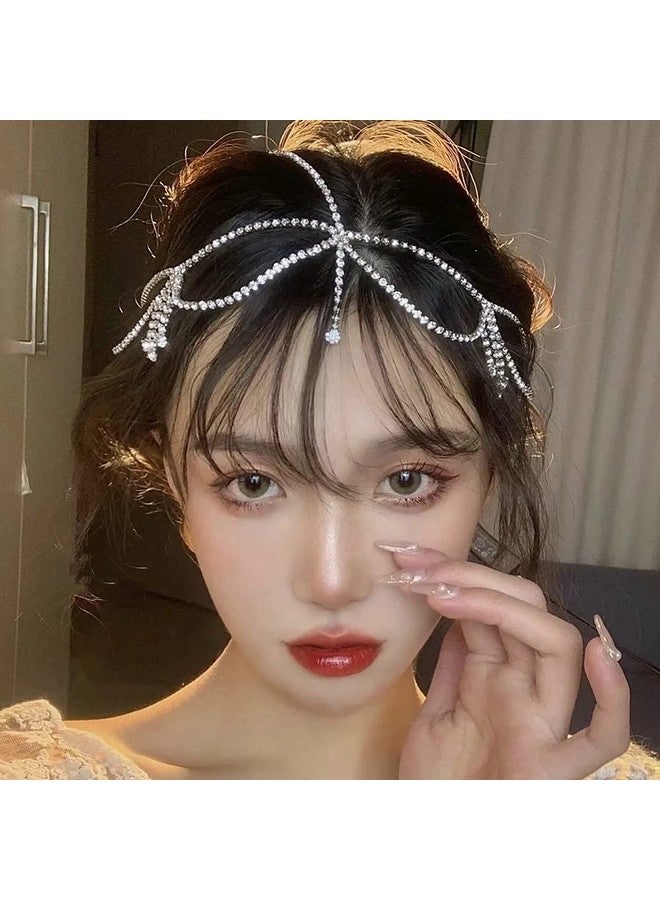 Silver Dainty Boho Rhinestone Charm Head Chain For Women And Girls Festival Holloween Costume Hair Accessories Bridal Headbands For Wedding And Engagement