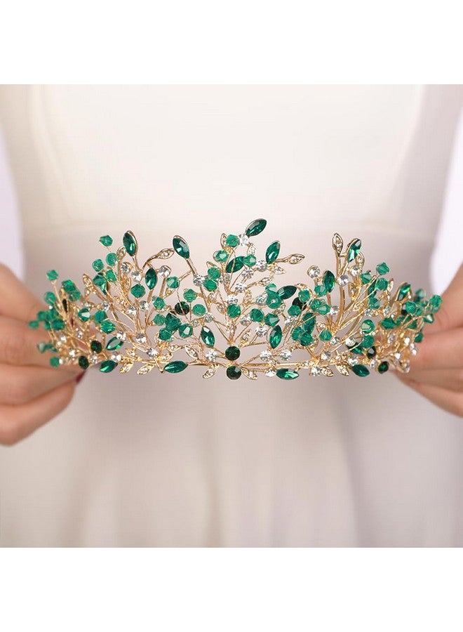 Vintage Tiara Crown For Women Crystal Leaf Tiara Green Wedding Headpiece Tiara For Birthday Prom Party Queen Wedding Crown Hair Accessories For Women Costume (Green)