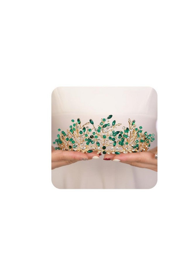 Vintage Tiara Crown For Women Crystal Leaf Tiara Green Wedding Headpiece Tiara For Birthday Prom Party Queen Wedding Crown Hair Accessories For Women Costume (Green)
