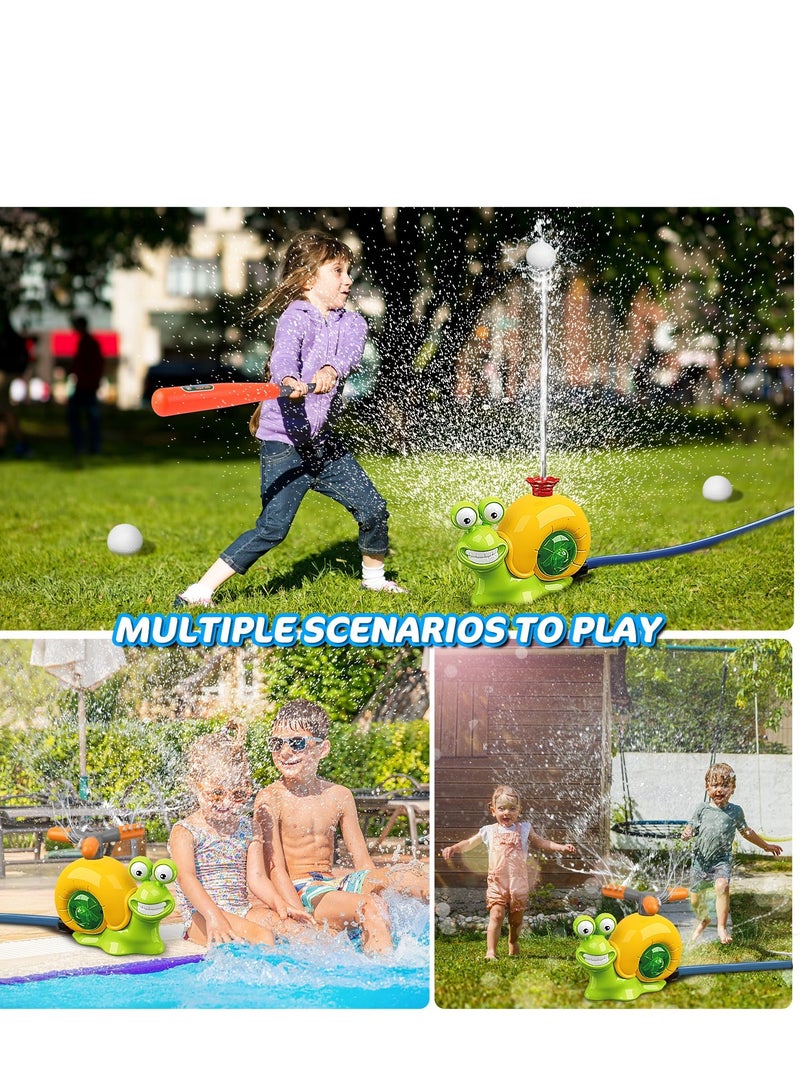 Water Sprinkler Baseball Toy for Kids Outdoor Play, 2 in 1 Snail Summer Water Game with 2 Sprinkler Heads, Summer Outside Toys, Splashing Fun Toys for Kids, 360° Roating Spray Water Baseball