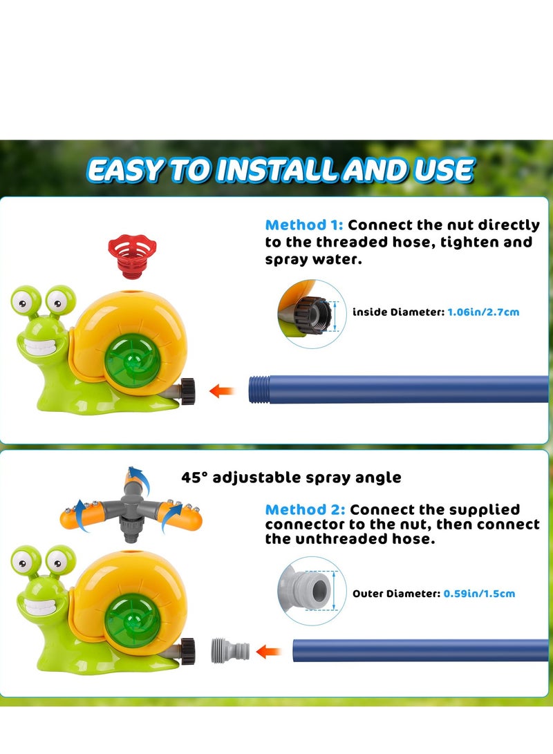 Water Sprinkler Baseball Toy for Kids Outdoor Play, 2 in 1 Snail Summer Water Game with 2 Sprinkler Heads, Summer Outside Toys, Splashing Fun Toys for Kids, 360° Roating Spray Water Baseball