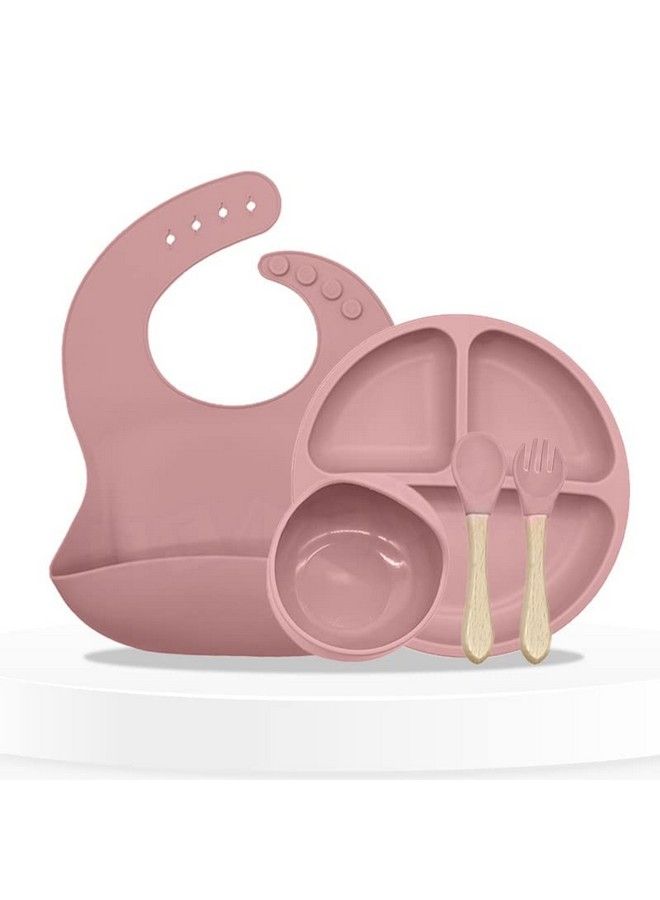 Baby Feeding Essential Baby Dinner Set Silicone Tableware Set For Baby Infant Training Eating Utensils(Pack Of 5)(Pink)
