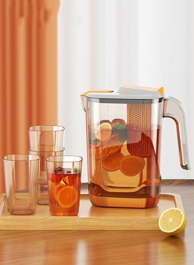5PCS Large Water Filter Pitcher for Tea and Drinking Water Milk Juice with 1 Stream Filter 4 Cup Capacity BPA Free White