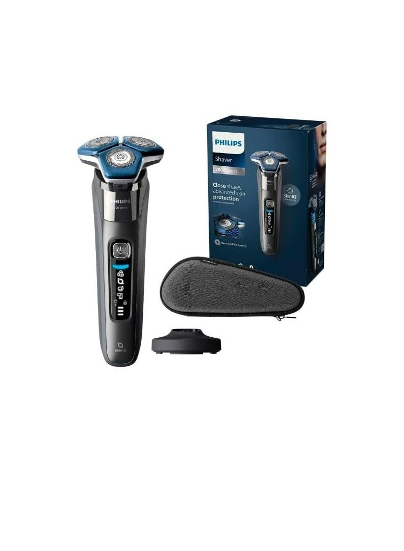 Shaver Series 7000 - Wet & Dry Mens Electric Shaver with SkinIQ Technology, Pop-up Trimmer, Charging Stand, Travel Case and Cleaning Brush Model S7887 Grey