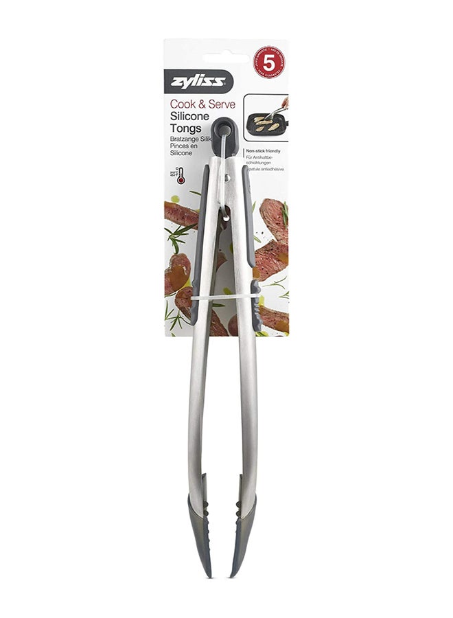 Compact Tipped Tongs Silver/Black 38.2x5x8.8cm