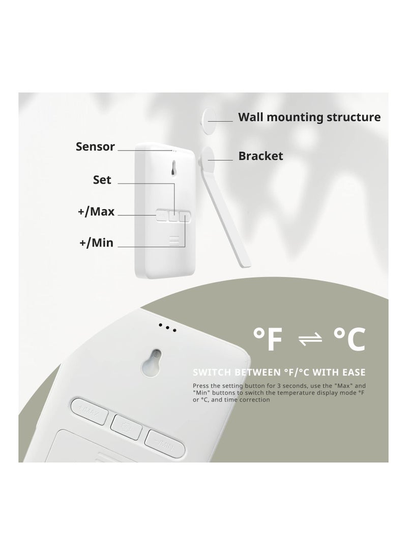Digital Hygrometer Thermometer, Indoor Humidity Sensor with Large LCD Display Humidity and Temperature Monitor LCD Humidity and Temperature Sensor for Home,Babyroom,Bedroom,Elderly Room(White)