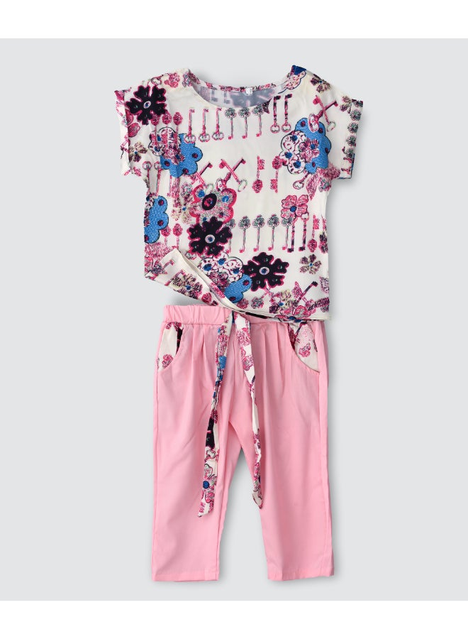 Printed T-Shirt And Three Quarter Pants Set Multicolour