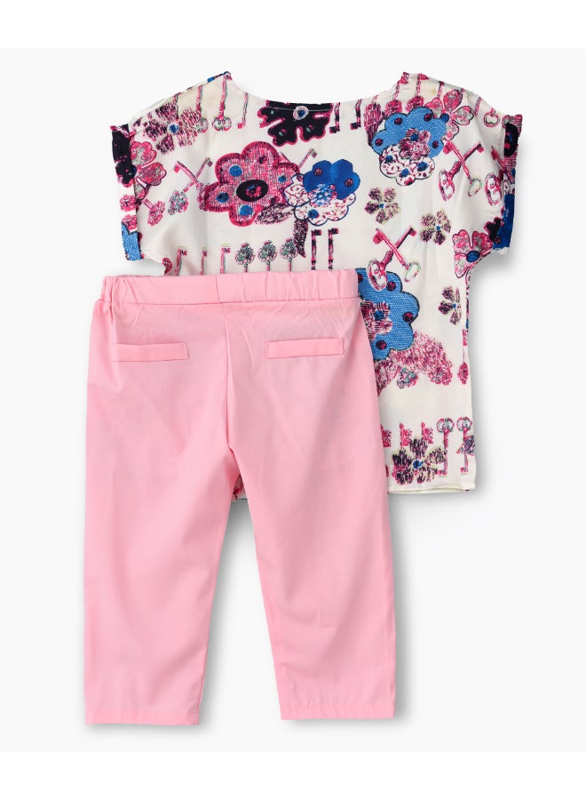 Printed T-Shirt And Three Quarter Pants Set Multicolour