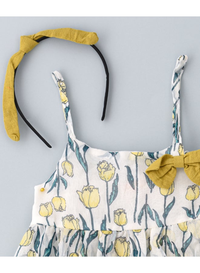 Printed Spaghetti Top And Shorts With Headband Set Multicolour
