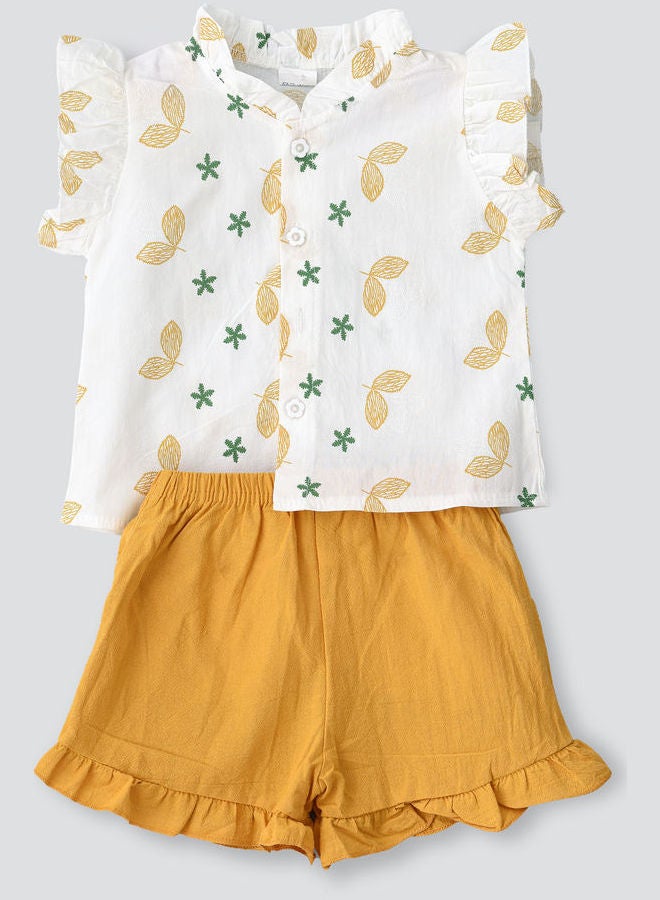 Printed T-Shirt And Shorts Set White/Yellow/Green