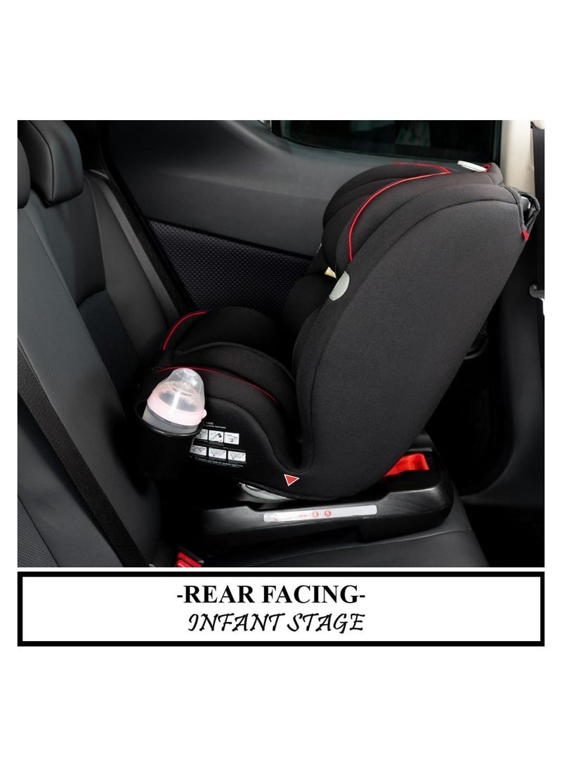 Evolve 360 Car Seat (0 - 12Yrs) With Sunveno Fashion Diaper Bag - Black