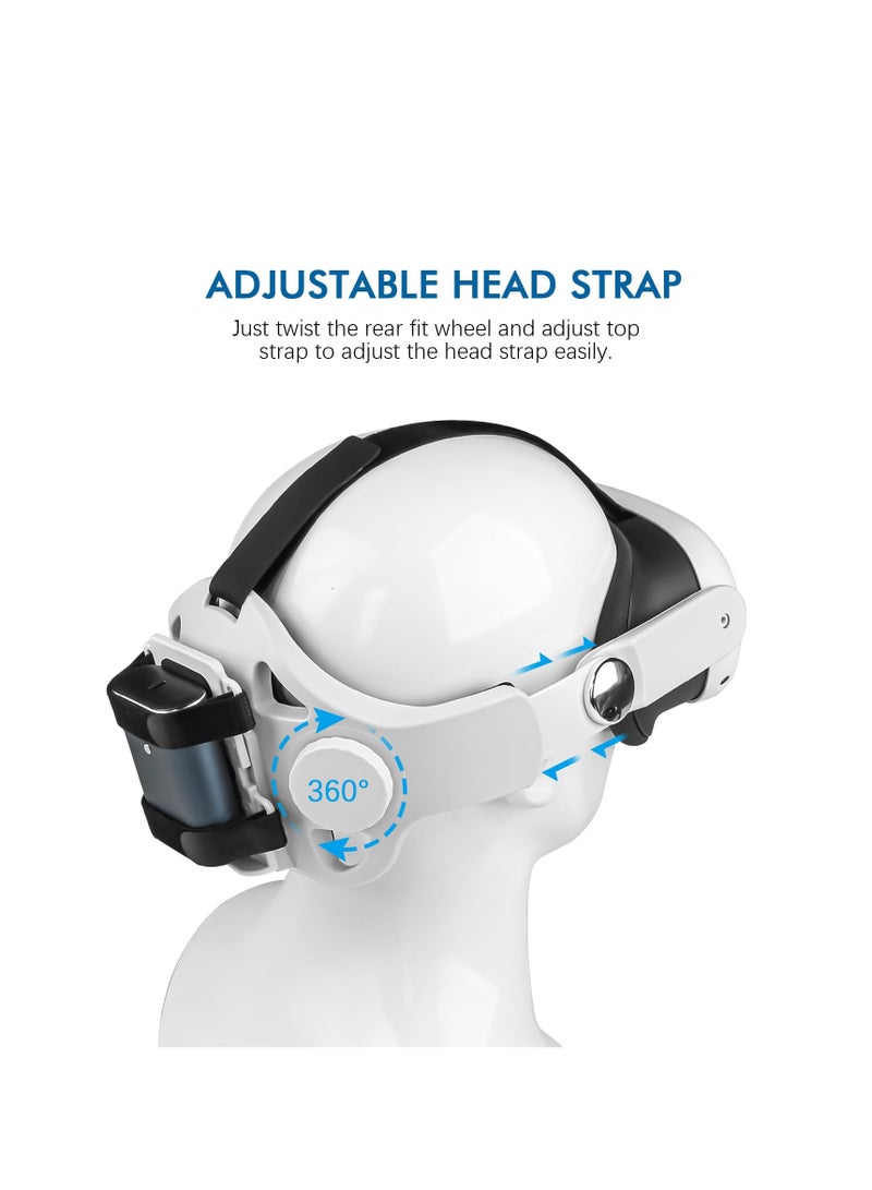 Head Strap for Meta Quest 2 & 3, Replacement with Battery Holder Bracket, Elite Adjustable VR Headset Accessories Compatible with Oculus Quest 2 & 3, Enhanced Comfort and Reduce Face Pressure, (White)