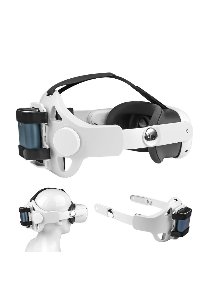 Head Strap for Meta Quest 2 & 3, Replacement with Battery Holder Bracket, Elite Adjustable VR Headset Accessories Compatible with Oculus Quest 2 & 3, Enhanced Comfort and Reduce Face Pressure, (White)