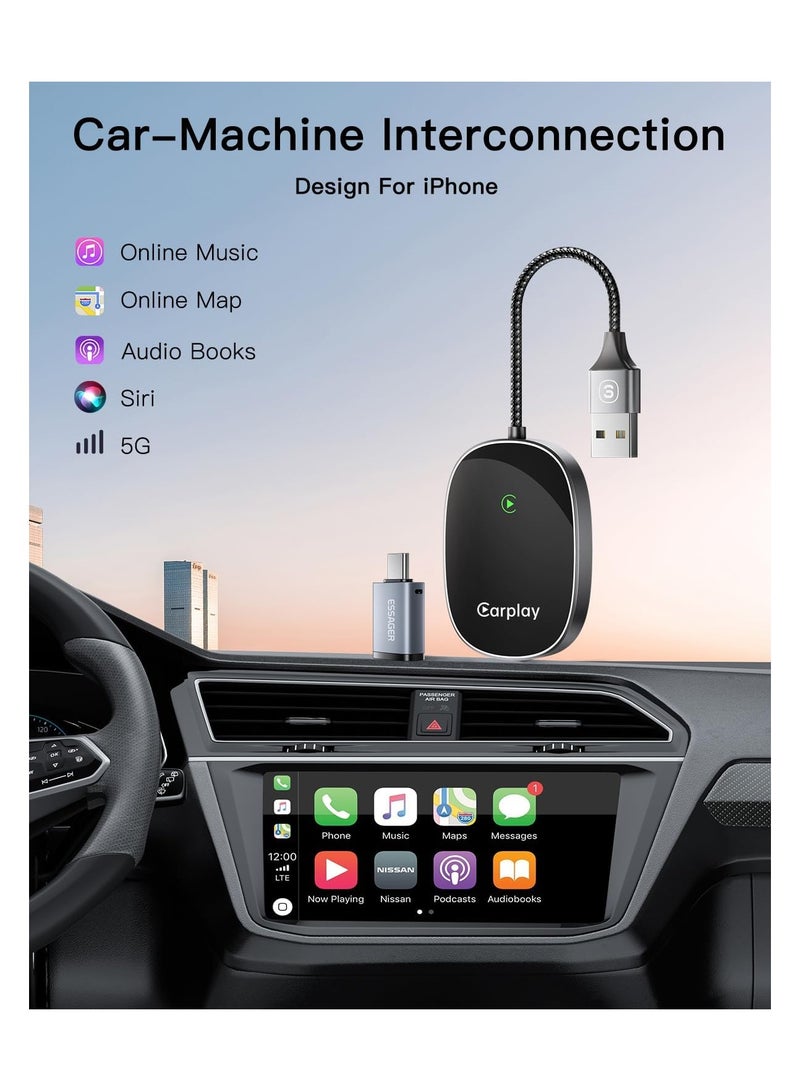 Wireless CarPlay Adapter for iPhone, Universal, Converts Wired to Wireless CarPlay Dongle, Plug & Play Compatible with BMW, Lexus, Ford, Benz, Audi, Volvo, and More - iOS 10+ Supported