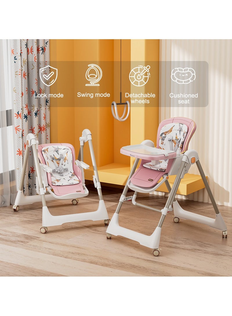 5-In-1 Swing With High Chair With Lockable Wheels