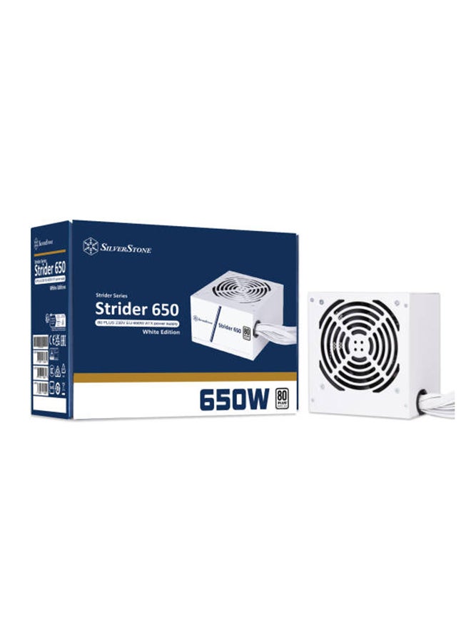 Strider 650 Non-Modular Power Supply, 650W Power, 80 Plus Certification, Active PFC, 120mm Silent Fan, Class-Leading Single +12V Rail, ATX Form Factor, White | SST-ST650-EF-WBW