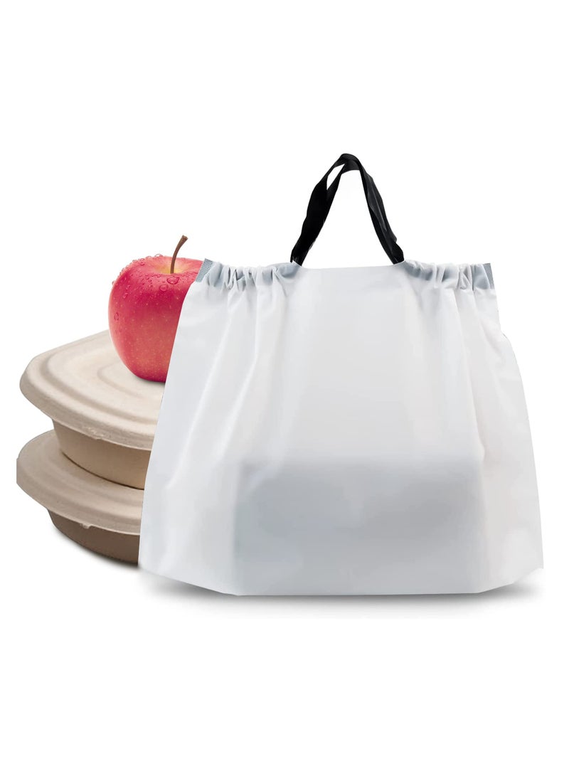 Take out Bags with Handles, 50 PCS Water Proof Tamper Evident to Go Bags with Seal Drawstring Food Bags Reusable Thick Plastic Shopping Bags for Restaurants, Carry Out, Delivery (Large)